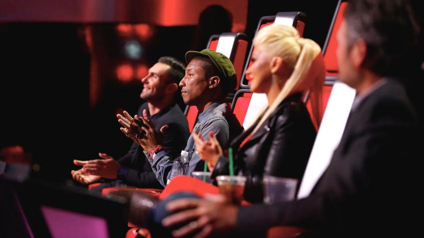 Adam Levine, Pharrell Williams, Christina Aguilera and Blake Shelton in The Voice