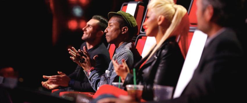 Adam Levine, Pharrell Williams, Christina Aguilera and Blake Shelton in The Voice